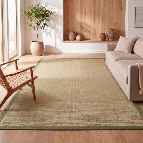 JONATHAN Y Border Jute Indoor Area Rug Natural/Olive 5X8 ft, Camden Farmhouse Cottage for Living Room, Bedroom, Kitchen, Office, Easy-Cleaning, High Traffic, Pet-Friendly, Non-Shedding KTN100E-5 - color: Natural/Olive, size: 5' x 8' (Rectangular)