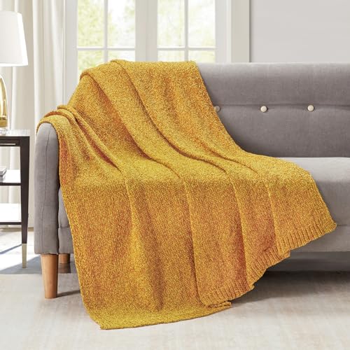 BOURINA Chenille Throw Blanket for Couch Sofa Chair Bed Home Decoration, Soft Warm Cozy Blanket for All Season（50" x 60", Yellow） - color: Chenille-yellow, size: 50"×60"