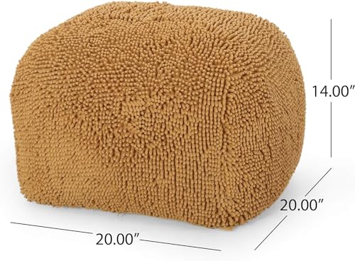 Foamma Pouf Ottoman 20" 20"x14", Yellow - Square Ottoman Foot Rest for Living Room and Bedroom, Spongy Pouf Footstool with Microfiber Chenille Cover, Foot Rest for Couch with Removable Cover - color: Yellow