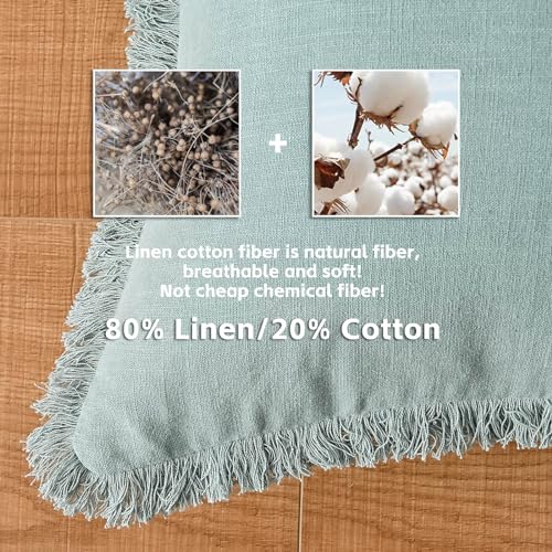 AmHoo Pack of 2 Linen Pillow Covers with Tassels Fringed Decorative Rustic Natural Throw Pillowcase Cushion for Couch Sofa Bedroom 20 x 20-Inch Cloud Blue - color: Cloud Blue, size: 20" x 20" (Pack of 2)