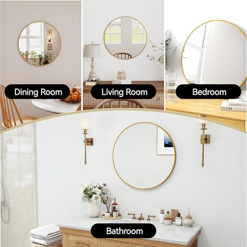 SCWF-GZ 24" Round Mirror Circle Wall Mounted Hanging or Against Wall Metal Frame Dressing Make-up Mirrors for Entryway Bedroom Bathroom Living Room 24 inch Gold - color: Gold, size: 24"L x 24"W