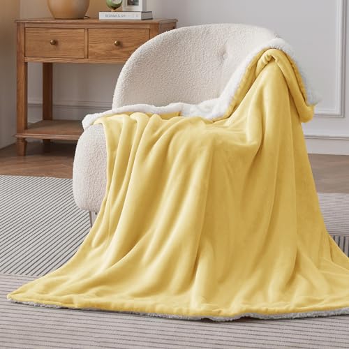 Bedsure GentleSoft Sherpa Fleece Throw Blanket for Couch, Non-Heated, Thick and Warm Throw for Women and Men, Soft Fuzzy Plush Blanket for Winter, Yellow, 50x60 Inches - color: 09 - Yellow, size: Throw (50" X 60")