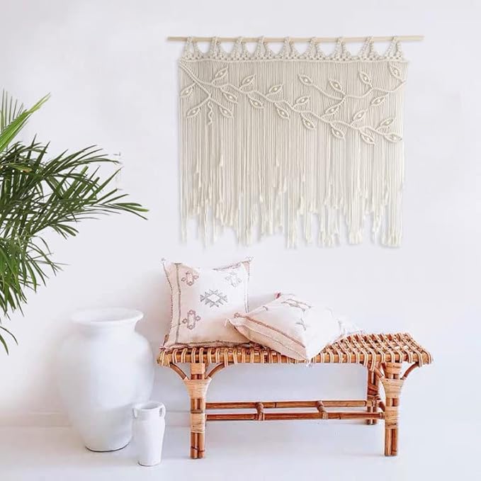 Youngeast Macrame Wall Hanging Woven Tapestry Bedroom Curtain Leaf Shape Living Room Curtains Wall Decor