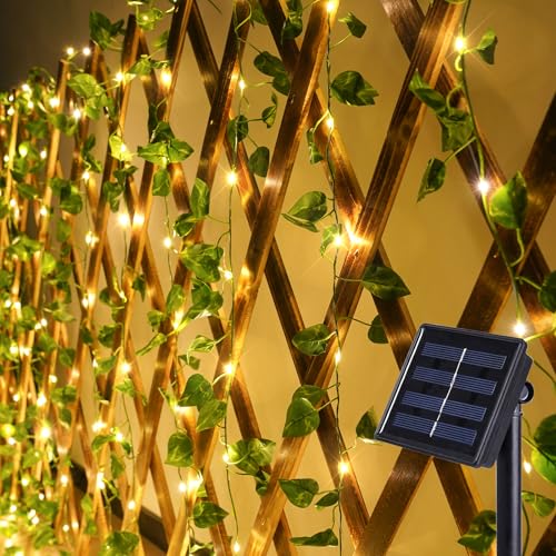 suddus Solar Fairy Lights, 33ft 100 Led Pothos Leaf Solar String Lights Outdoor Waterproof, 8 Modes Vines with Lights for Balcony, Deck, Patio, Garden, Fence,Wedding (Warm White) - color: Pothos, size: 33Ft*1pack