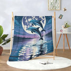 Dolphin Blanket, Two Dolphins Jumping Under Moonlight Flannel Throw Blanket for Couch Bed Or Chair, Luxury Lightweight Comfy Blankets Home Decor Gift 40x50in(100 * 125cm)