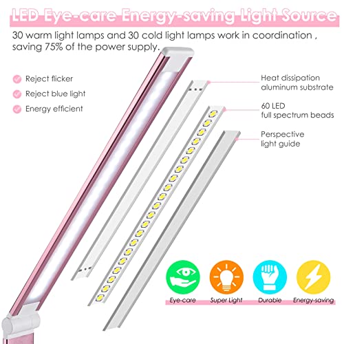 LED Desk Lamp with Wireless Charger, USB Charging Port, Desk Lighting with 10 Brightness, 5 Color Modes, Dimmable Eye Caring Reading Desk Lamps for Home Office, Touch Control, Auto Timer, Pink - color: Pink, size: PRO