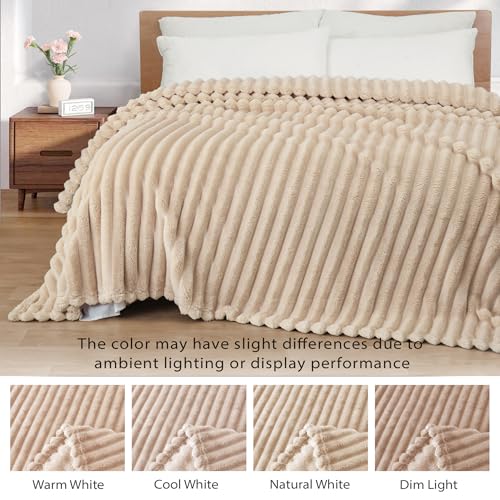 Exclusivo Mezcla Fleece Throw Blanket for Couch, Super Soft Striped Jacquard Bed Blanket, Lightweight Fuzzy Cozy for All Seasons, 50x60 Inches, Beige - color: Beige, size: Throw ( 50x60 IN )