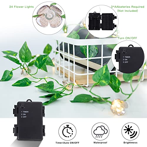 Vigdur 2 Packs Vine String Lights - Tiny Leaf Ivy String Lights with 48 Flower Lights Battery Powered Waterproof Fairy Light Indoor Outdoor for Bedroom Party Garden Wall Décor St. Patrick's Day - color: Green Leaf