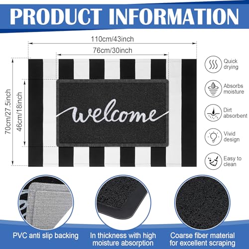 Geelin 2 Pcs 30'' x 18'' Doormat 43'' x 27.5'' Black and White Layered Rug for Front Door Mat Outside Entrance Welcome Door Mats for Indoor Outdoor Entryway Porch Decor(Stripe Welcome) - style: Stripe Welcome