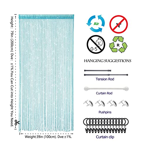 Door String Curtain Doorway Beads Curtains,Hanging Room Divider Beaded Decor Hippie Glitter Fringe Panel Closet Window Doors Sequin Sheer Boho Doors Tassel（Blue） - color: Blue