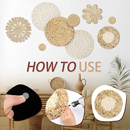 Glenmal Set of 13 Boho Wall Basket Decor Woven Rattan Flat Baskets Handmade Boho Wicker Bamboo Seagrass Wall Hanging Decor for Bedroom Living Room Dining Room Office Ready to Hang(Plain) - style: Plain