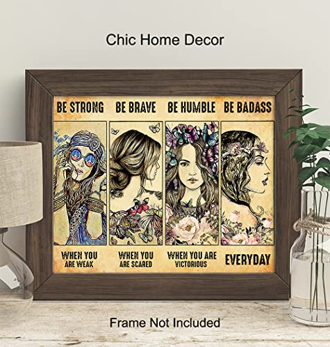 Be strong Be Brave Be Badass Poster - Boho-chic Bohemian Wall Decor - Motivational Feminism Wall Art - Inspirational Positive Quotes - Encouragement Gifts for Women Girls Teens - Hippie Room Decor - size: 8"L x 10"W