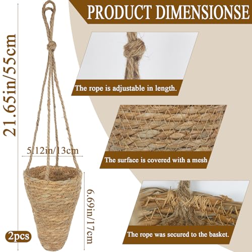 CITYES 2 Pcs Hanging Basket for Wall Conical Hanging Wicker Basket with Hemp Rope Handmade Wall Planter for Garden Home Flowers Planters Boho Decor Front Door Porch Entryway (Flowers Not Included)