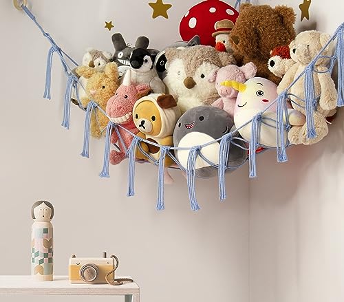 mirolam Stuffed Animal Storage Hammock Large Toy Hammock Net for Stuffed Animals Corner - Blue Plush Stitch Stuff Huggy Wuggy Toy Storage Room Decor - color: BabyBlue, size: Standard(41.5"L x 55.2"W x 41.5"H)