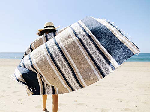 Mexican Blanket by Laguna Beach Textile Co - Beach, Yoga, Camping, or Decorative Throw Blanket - Traditional Handmade Serape (Slate & Sand) - color: Slate & Sand