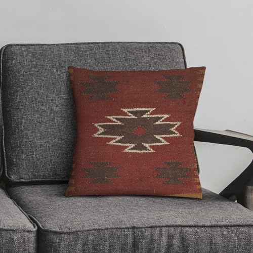 Handmade Jute Wool Kilim Pillow Cover Indian Tribal Cushion Bohemian Throw Pillow for Sofa Chair Bed Vintage Rustic Living Room Decor - color: Multi 14
