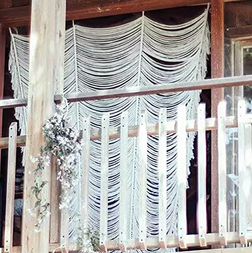 Macrame Curtain Boho Curtain Doorway Window Wall Decor Fiber Yarn Art Craftsmanship Bedroom Headboard Décor,59" W x 75" H(1 Panel) - color: Ivory