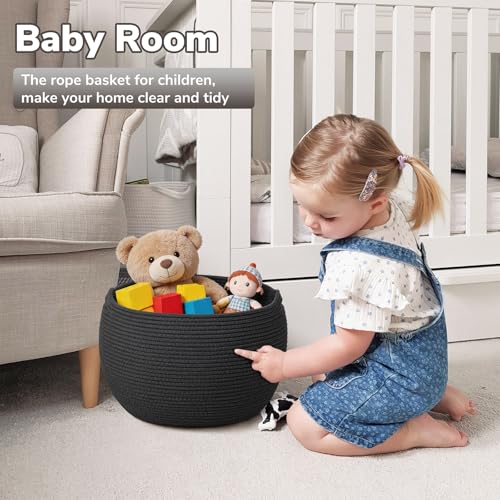 Goodpick Large Toy Storage for Kids, Black Baby Basket for Baby Shower, Decorative Woven Rope Basket for Nursery Living Room, 15.7"D x 10.5"H - color: Black, size: 15.7"D x 10.5"H