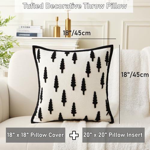 Boho Decorative Throw Pillows with Inserts, 18" x 18" Soft Tufted Modern Chenille Pillow, Pillows for Home, Patio, Couch, Bedroom, Living Room (Black Tree) - style: Black Tree