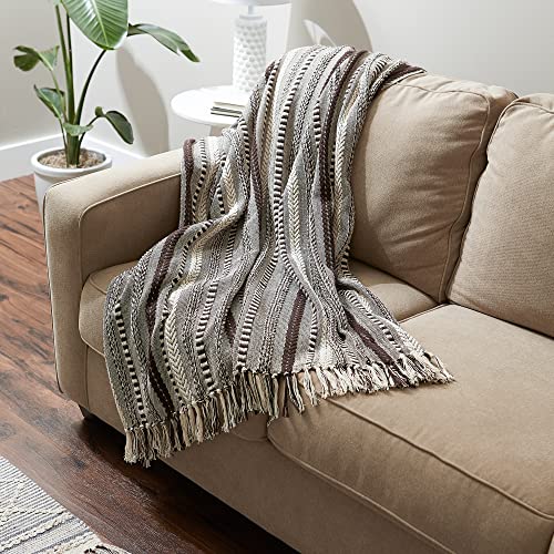 DII Braided Striped Decorative Throw Blanket, 50x60, Dark Brown - color: Dark Brown