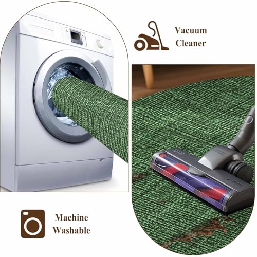 Vintage Dark 2x3 Small Rug for Entryway Kitchen Front Door, Green Linen Texture Farmhouse Washable Throw Rug Absorbent Non-Slip Indoor Floor Mat for Kitchen Entrance Dog Home Office Decor - color: Green, size: 2' x 3' (Rectangular)