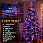 Couah 2 Pack 100 LED 38.4FT Red White and Blue Lights Battery Operated, Patriotic 4th of July Lights 8 Modes-Timer Indoor Outdoor Party Patriotic Memorial Day Independence 4th of July Decorations - size: 34.8FT-Red White Blue
