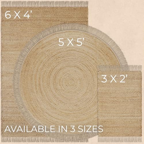 KIBAGA Beautiful 5x5 ft Round Jute Area Rug for Your Home - This Natural Hand Woven Rug Fits Perfectly Into Your Entry Area, Kitchen Or Living Room - Modern Braided Circle Mat Enhances Any Boho Decor - size: 5' (Round)