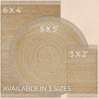 KIBAGA Beautiful 5x5 ft Round Jute Area Rug for Your Home - This Natural Hand Woven Rug Fits Perfectly Into Your Entry Area, Kitchen Or Living Room - Modern Braided Circle Mat Enhances Any Boho Decor - size: 5' (Round)