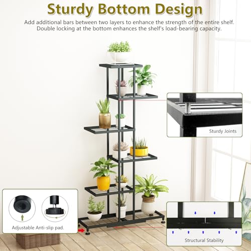 Metal Plant Stand, 6 Tier 12 Potted, Upgrade Multiple Plant Rack Shelf Organizer, Indoor Planter Display Shelving Unit for Patio Garden Corner Balcony Living Room - color: black-6 tiers