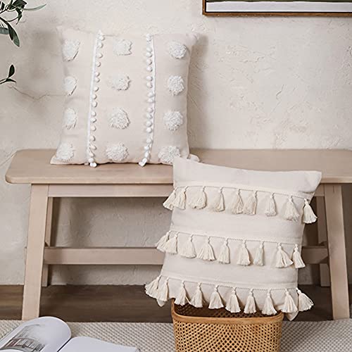 vctops Bohemian Dots Tufted Throw Pillow Cover with Pom Pom Rustic Moroccan Cushion Cover for Bed Sofa Couch (Beige B,18"x18") - color: Beige B, size: 18''x18''
