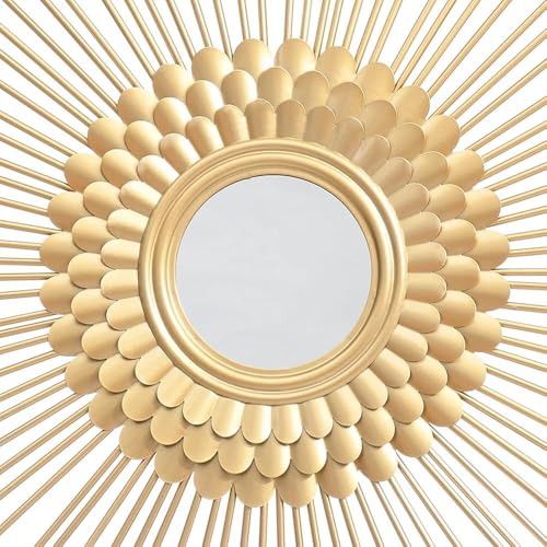 31 Inch Gold Sunburst Wall Mirror, Boho Round Mirror for Living Room/Bedroom/Bathroom/Entryway - Modern Decorative Mirror Home Decor - size: 28 Inch
