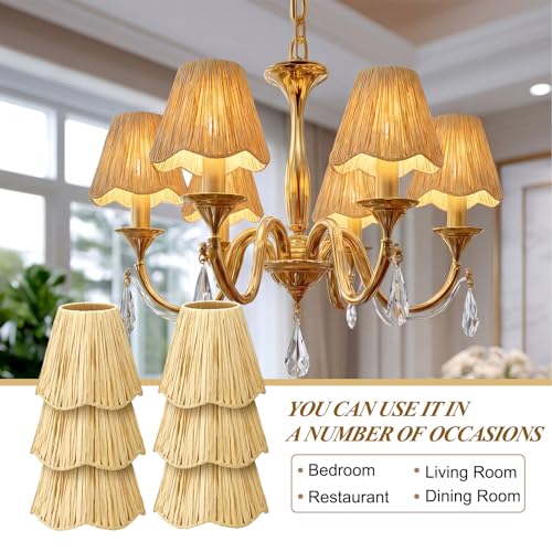 Tuanse 6 Pcs Boho Raffia Lamp Shade Burlap Clip on Lamp Shade Empire Style Chandelier 3" x 6" x 5" Rustic Barrel Lighting Cover for Kitchen Island Dining Living Room Table Wall Chandelier - color: Beige, size: Raffia, style: Bohemian