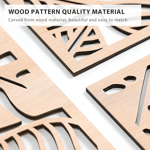 VIYYIEA Boho Solid Wood Carved Wall Art Set of 3, Geometric Minimalist Wooden Home Decor Panels, Handcrafted Solid Wood Wall Hanging for Living Room Bedroom Hallway, 16 x 8 Inch Each (Leaves Oak) - color: Leaves