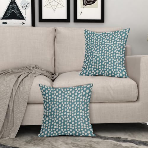 Sweetshow Aqua Cream Dots Pillow Covers 16x16 Set of 2 Boho Design Polka Dot Throw Pillows Modern Trendy Print Outdoor Decorative Pillowcase Square Linen Cushion Cases Decor for Sofa Couch Bed - color: Aqua Cream Dots, size: 16" x 16" (Pack of 2)