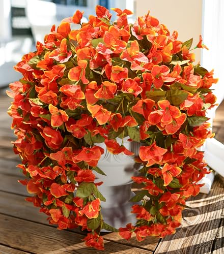 Bougainvillea Artificial Flowers Plants for Outdoors Outside Fall Autumn Decor, 2 pcs Faux Silk Long Trailing Vines UV Resistant Look Real Orange Fake Flowers for Front Door Porch Planter Urn Patio - color: Fall Orange