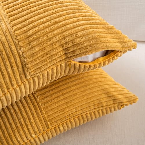 Fancy Homi 2 Packs Gold Yellow Samll Decorative Throw Pillow Covers 12x12 Inch with for Couch Bed Sofa, Farmhouse Boho Spring Home Decor, Soft Corss Patchwork Corduroy Square Cushion Case 30x30 cm - color: Gold Yellow, size: 12" x 12" (Pack of 2)