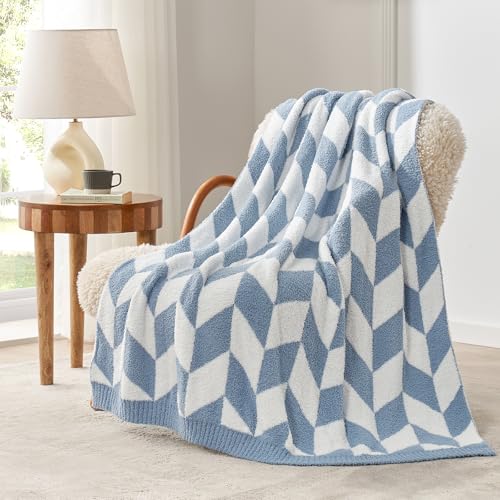 Snuggle Sac Chevron Throw Blanket for Couch, Reversible Super Soft Warm Blankets Cozy Knit Fuzzy Plush Lightweight Throws for Sofa, Bed, Camping, Blue, 50x60 inches - color: Chevron Blue, size: Throw(50"x60")