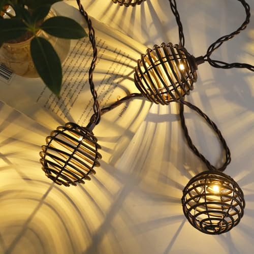 Vigdur Patio String Lights Outdoor, Brown Globe Lantern String Lights with 10 Bulbs Plug in, Connectable Indoor String Light for Home Garden Backyard Boho Decor(9.84FT) - color: Brown