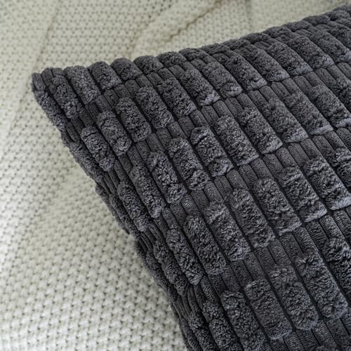 Pack of 2 Corduroy Decorative Throw Pillow Covers 18x18 Inch Soft Boho Striped Pillow Covers Modern Farmhouse Home Decor for Sofa Living Room Couch Bed Dark Grey - color: Dark Grey, size: 18" x 18" (Pack of 2)