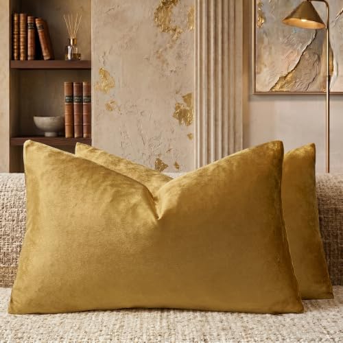 GIGIZAZA Golden Lumber Pillow Covers 12x20，Throw Velvet Decorative Cushion Pillow Covers for Couch Sofa Pack of 2 - color: Golden, size: 20" x 12" (Pack of 2)