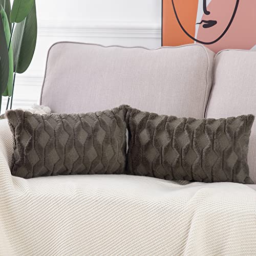 MADIZZ Set of 2 Soft Polyester Short Wool Velvet Decorative Throw Pillow Covers 12x20 inch Dark Taupe Rectangular Luxury Style Cushion Cases Pillow Shell for Sofa Bedroom - color: Dark Taupe, size: 20" x 12" (Pack of 2)