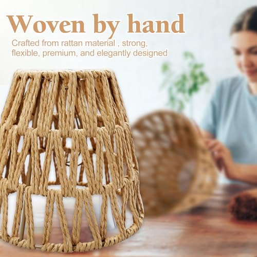 8 Pcs Small Rattan Bell Lamp Shade 5.9 x 5.7 Inch Handwoven Wicker Chandelier Barrel shades Boho Replacement Shades for Pendant, Table, Floor, and Sconce Lamps (Fitter 1.57")