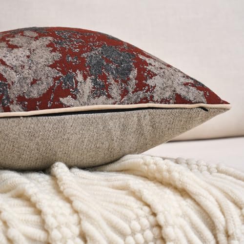 Yangest Neutral Leaf Pillow Cover 20 x 20 Inches, Vintage Chenille Square Throw Pillow Cover Soft Leaves Nature Accent Couch Pillow Cover for Living Room Bedroom, Red - color: Red, size: 20" x 20" (Pack of 1)