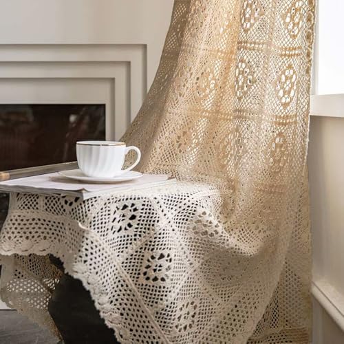 Boho Curtains for Living Room Retro Cotton Crochet Curtains for Girls Room Farmhouse Knitted Lace Curtain Panels for Bedroom Rod Pocket Hollow Sheer Window Drapes for Doorway 1 Panel W59 X L87 Inch - size: 59"W x 87"L (Pack of 1)