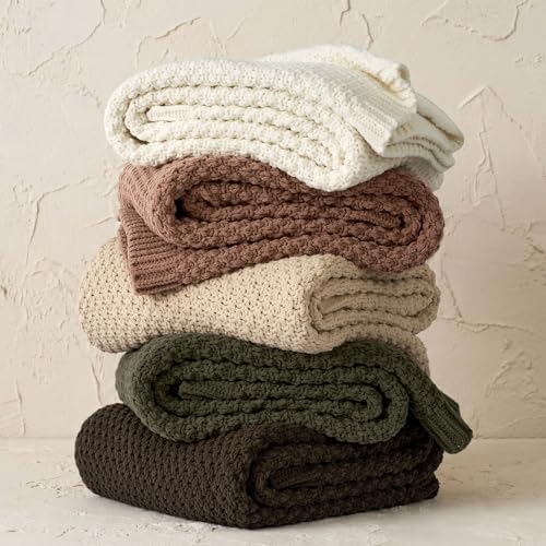 EVERGRACEHOME Chunky Chenille Knit Throw Blanket for Couch, Soft Luxurious Moss Stitch Blankets for Bed, Cozy Decorative Farmhouse Knitted Throws for Sofa, Cocoa Brown, 60" x 80" - color: Cocoa Brown, size: 60" X 80"