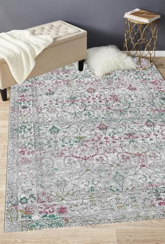Vintage Distressed Floral Country Rustic Area Rug 2x3 Gray Rust Red Washable Antique Rug for Livingroom Bedroom Diningroom Indoor Outdoor Floor Carpet Mat - color: H, size: 2' x 3' (Rectangular)