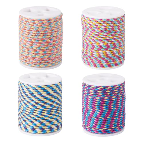 17.2 Yards 1.5mm 4-Ply Polycotton Metallic Cord Colorful Macrame Braided Cord Jewelry Beading Thread for String Wall Hangings Plant Hanger String Knitting Macrame Rope Bracelet DIY Craft - color: Mixed Color 8, size: 1.5mm