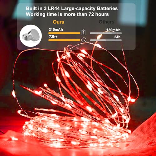AIKEI 12 Pack LED Fairy Lights Battery Operated, Red Mini String Lights Waterproof 7 Feet 20 Led Twinkle Lights for Valentine's Day Decor Wedding Party Bedroom Halloween Christmas Decoration - color: Red, size: 12PCS-STANDARD