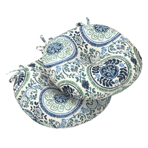 LVTXIII Outdoor Bistro Chair Cushions, 15"x15"x4" Round Patio Chair Cushions, All Weather Tufted Seat Cushions for Patio Furniture Use, Set of 2, Coastal Medallion - color: Coastal Medallion