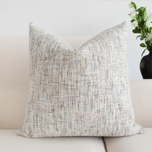Textured Neutral Throw Pillow Covers 24x24 Inch Set of 2 Soft Woven Chenille Accent Boho Farmhouse Square Decorative Cushion Cases for Modern Home Decor Bed Couch Sofa Living Room - size: 24" x 24" (Pack of 2)